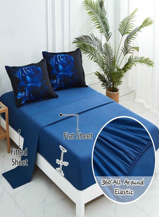 Xruibed Blue Comforter Set King 7 Piece Bed in a Bag Blue Rose Comforter with Sheet Set Soft Micorfiber Reversible Bedding Set (1 Comforter,2 Pillow Shams,1 Flat Sheet,1 Fitted Sheet,2 Pillowcases) - Image 4