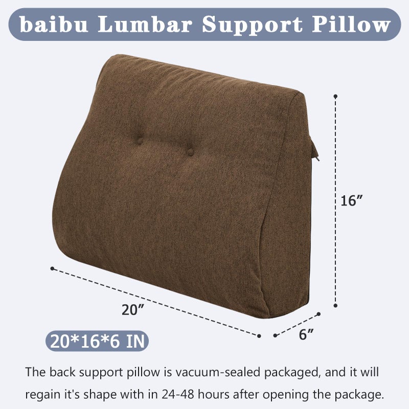 baibu Lumbar Support Pillow for Recliner, Large Memory Foam Dual-Layer Patent Design Back Support Cushion for Sofa & Gaming Chair, Ergonomic Lumbar Pillow with Machine Washable Cover, Brown - Image 4