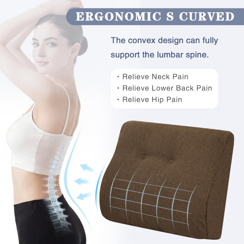 baibu Lumbar Support Pillow for Recliner, Large Memory Foam Dual-Layer Patent Design Back Support Cushion for Sofa & Gaming Chair, Ergonomic Lumbar Pillow with Machine Washable Cover, Brown - Image 5
