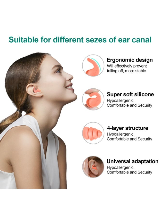 RTYY 5 أزواج من سدادات الأذن للسباحة، سدادات أذن سيليكون مقاومة للماء وقابلة لإعادة الاستخدام للسباحة وركوب الأمواج والغطس وغيرها من الرياضات المائية، سدادات أذن للنوم مع خاصية إلغاء الضوضاء (للبالغين والمراهقين 14 عامًا فأكثر) - Image 2