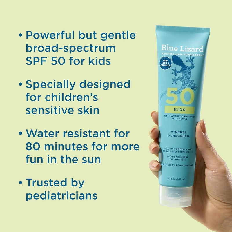 BLUE LIZARD Kids Mineral SPF 50 Sunscreen Lotion, 100% Mineral, Children’s Sunscreen, Water-Resistant Formula, Paraben-Free, Fragrance-Free, 5 fl oz - Image 3