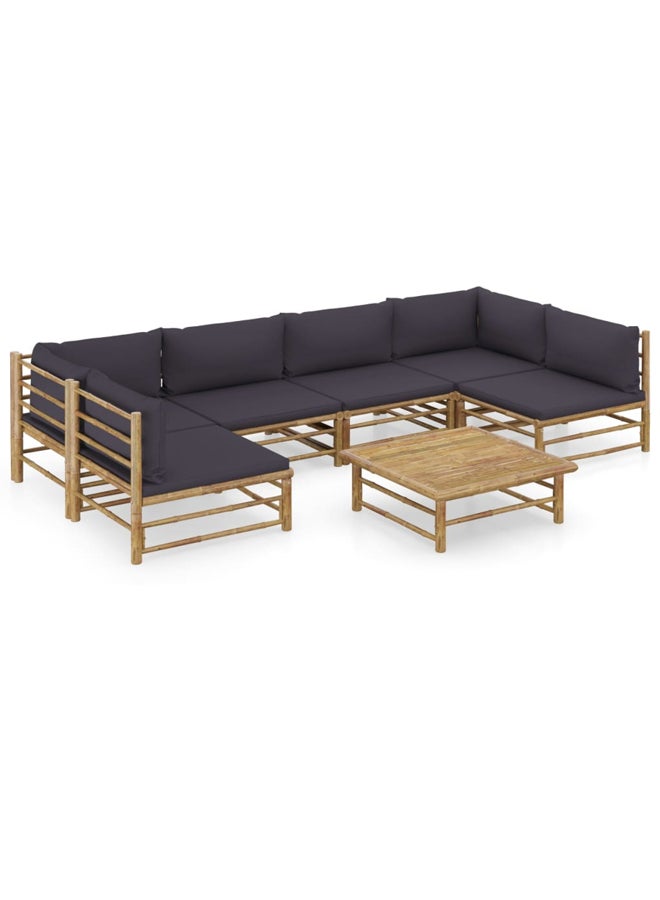 vidaxl 7 Piece Garden Lounge Set with Dark Grey Cushions Bamboo 3058234 - Image 2