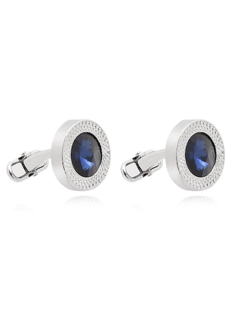 Oasisgalore Men's Luxury Cufflinks, Handmade Shirt Buttons with Diamond Crystal Inlay, Perfect Gift for Graduation(Blue). - Image 1