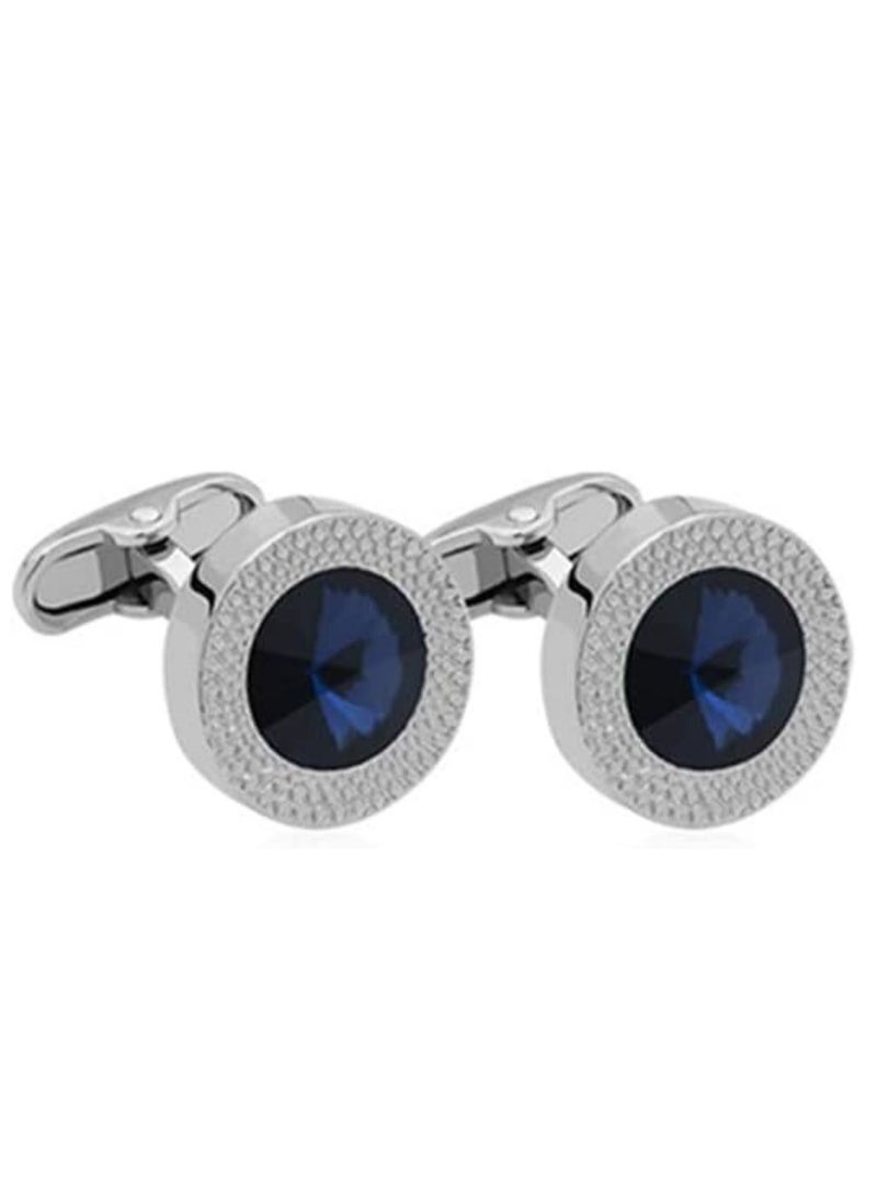Oasisgalore Men's Luxury Cufflinks, Handmade Shirt Buttons with Diamond Crystal Inlay, Perfect Gift for Graduation(Blue). - Image 2