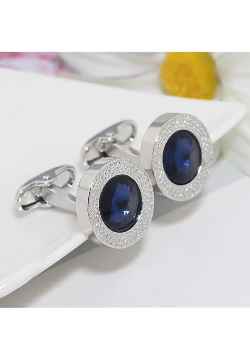 Oasisgalore Men's Luxury Cufflinks, Handmade Shirt Buttons with Diamond Crystal Inlay, Perfect Gift for Graduation(Blue). - Image 3