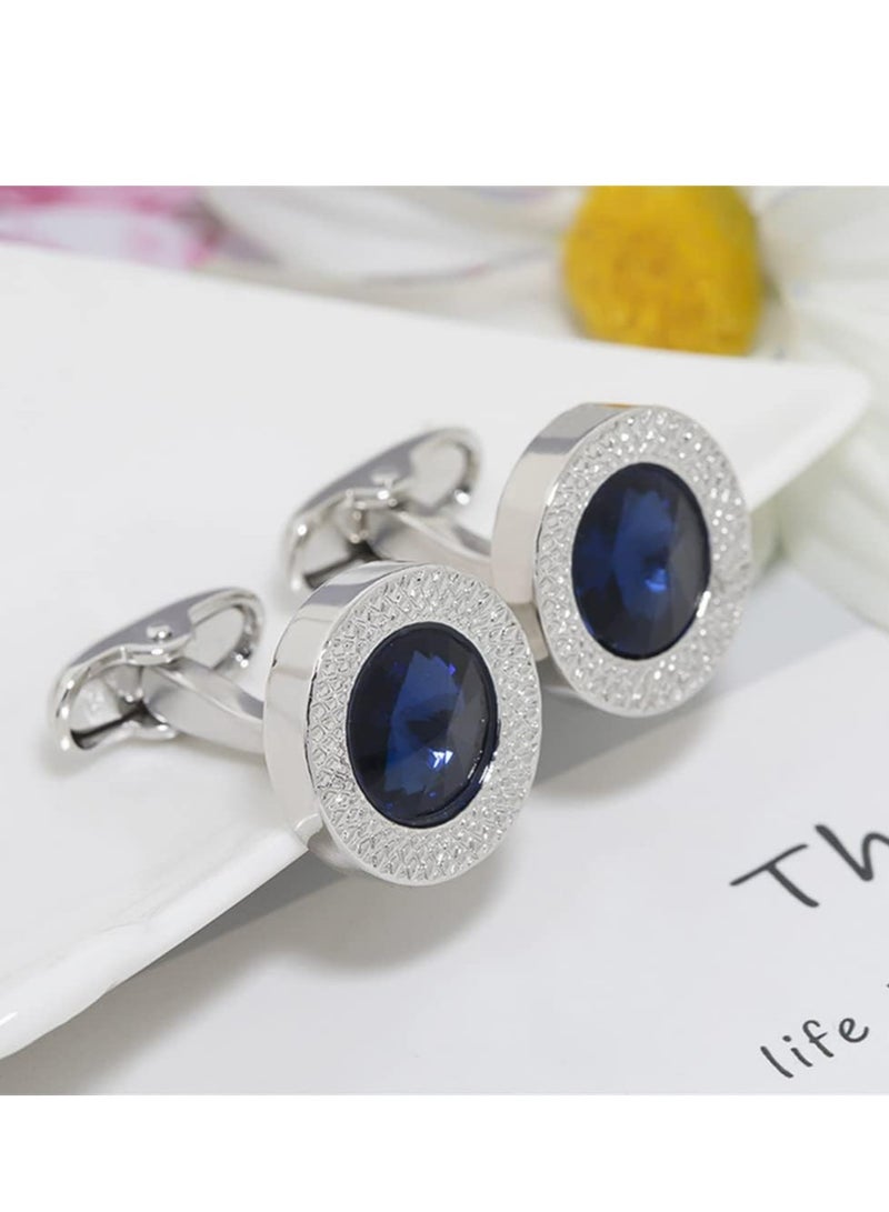 Oasisgalore Men's Luxury Cufflinks, Handmade Shirt Buttons with Diamond Crystal Inlay, Perfect Gift for Graduation(Blue). - Image 4