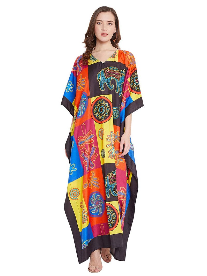 Oussum Women Polyester Casual Kaftan Long Plus Size Summer Beach Caftan Cover Ups Maxi Dresse for Ladies (Multicolor One Size Maxi Caftan) - Image 1