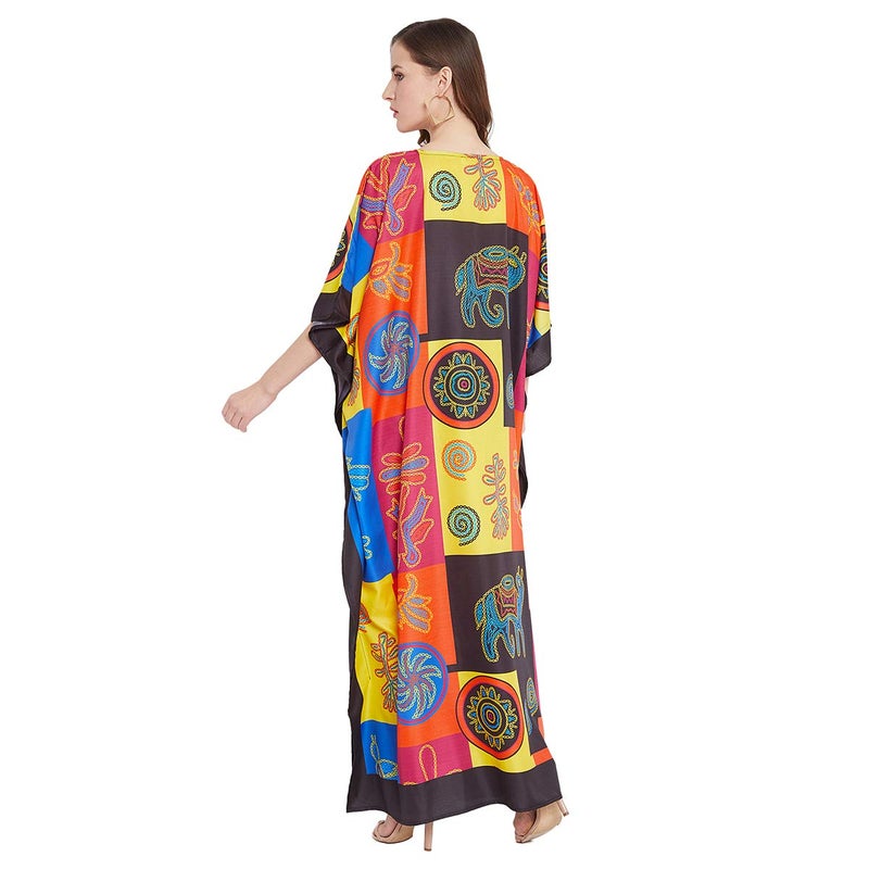 Oussum Women Polyester Casual Kaftan Long Plus Size Summer Beach Caftan Cover Ups Maxi Dresse for Ladies (Multicolor One Size Maxi Caftan) - Image 5