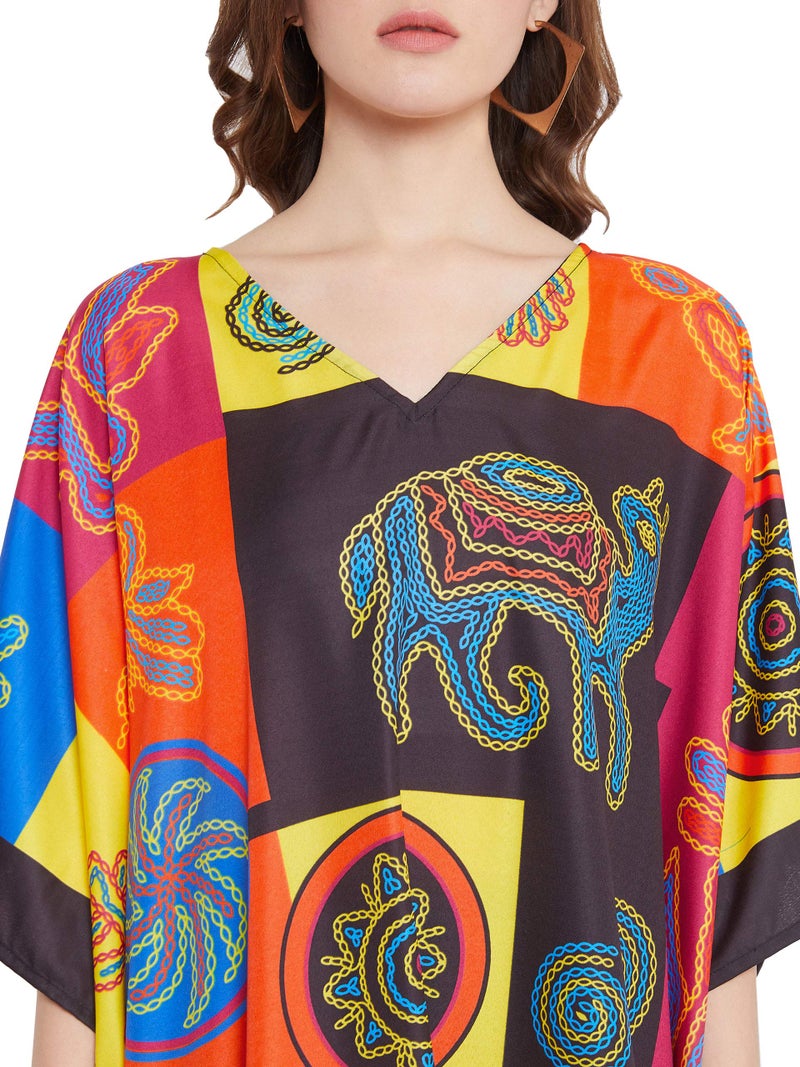 Oussum Women Polyester Casual Kaftan Long Plus Size Summer Beach Caftan Cover Ups Maxi Dresse for Ladies (Multicolor One Size Maxi Caftan) - Image 4