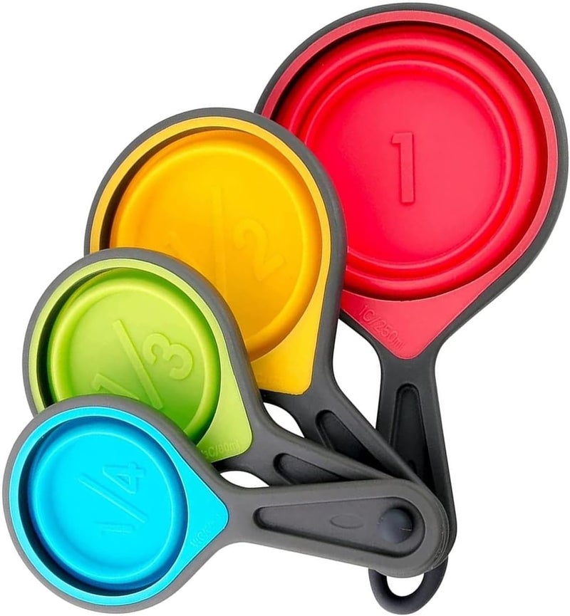 MARKQ Collapsible Silicone Measuring Cups Set - 4-Piece Portable Food-Grade Silicone Kitchen Measurement Cups for Liquid & Dry Ingredients | Baking, Cooking & Travel Use - Assorted Colors (Black/Gray) - Image 1