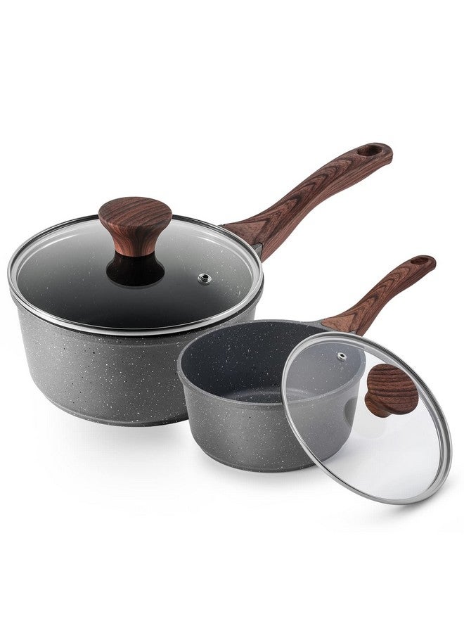 سنسارتي طقم قدور صلصة غير لاصقة من SENSARTE مع غطاء، وعاء صلصة مطلي بالجرانيت السويسري، وعاء طهي للمطبخ، قابل للحمل بالحث، خالٍ من حمض بيرفلورو الأوكتانويك، سعة 1.5 + 2.5 كوارت - Image 1