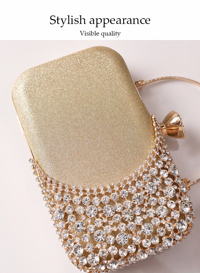 DUNISO Diamond Clutch Bag, Gold, Evening Bag, Shiny Luxury Rhinestone Wedding Bridesmaid Handbag, Party Bag, Shiny Banquet Handbag Evening Dress Rhinestone Bag, Suitable for Wedding, Banquet, Party  - Image 4
