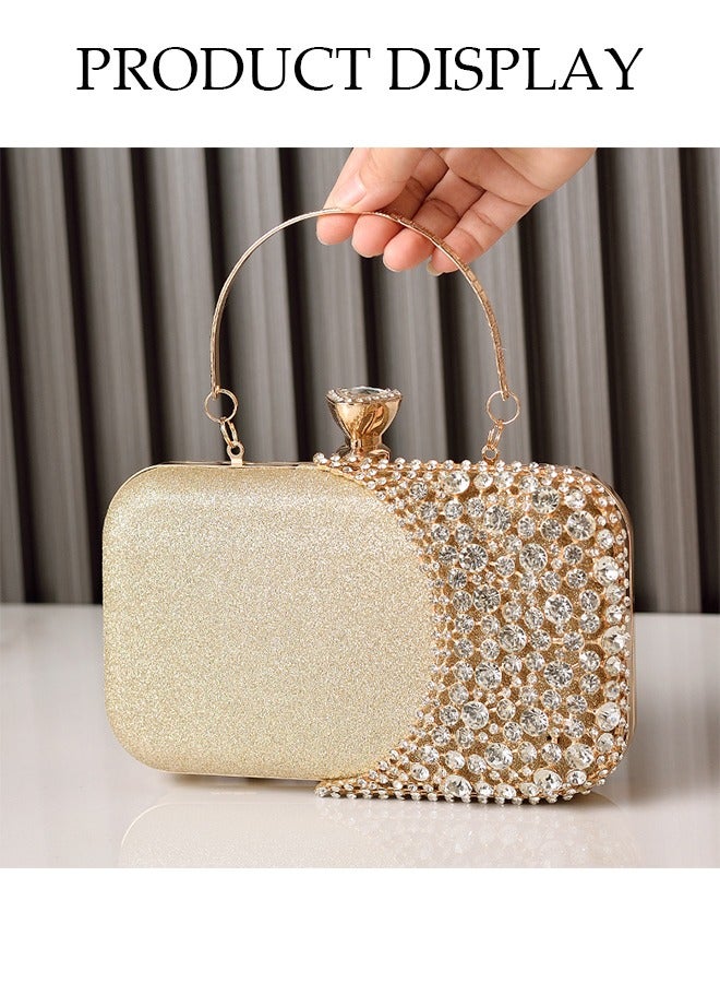 DUNISO Diamond Clutch Bag, Gold, Evening Bag, Shiny Luxury Rhinestone Wedding Bridesmaid Handbag, Party Bag, Shiny Banquet Handbag Evening Dress Rhinestone Bag, Suitable for Wedding, Banquet, Party  - Image 3