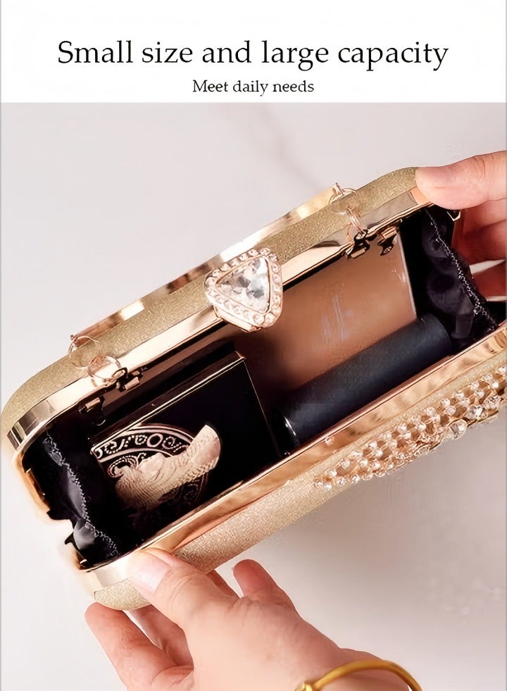 DUNISO Diamond Clutch Bag, Gold, Evening Bag, Shiny Luxury Rhinestone Wedding Bridesmaid Handbag, Party Bag, Shiny Banquet Handbag Evening Dress Rhinestone Bag, Suitable for Wedding, Banquet, Party  - Image 5