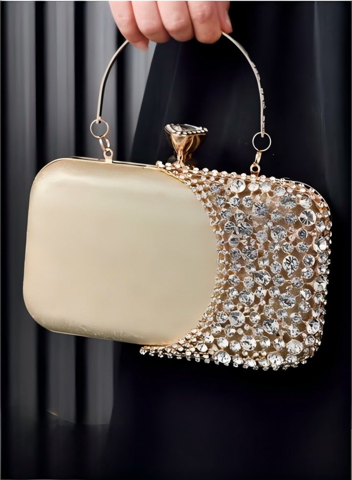 DUNISO Diamond Clutch Bag, Gold, Evening Bag, Shiny Luxury Rhinestone Wedding Bridesmaid Handbag, Party Bag, Shiny Banquet Handbag Evening Dress Rhinestone Bag, Suitable for Wedding, Banquet, Party  - Image 1
