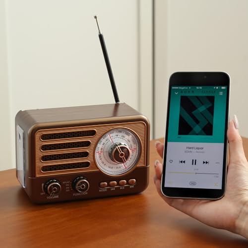 Cason FR22 Fm Radio for Home with Bluetooth Speaker,Vintage Radio with USB -Retro Radio Portable Music Player with Transistor Frequency Knob Meter,SD Card,Headphone Jack(Brown) - Image 5