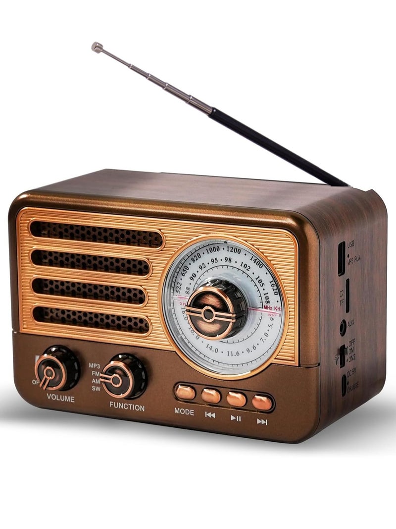 Cason FR22 Fm Radio for Home with Bluetooth Speaker,Vintage Radio with USB -Retro Radio Portable Music Player with Transistor Frequency Knob Meter,SD Card,Headphone Jack(Brown) - Image 1