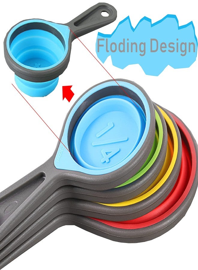 GRANDFORT Collapsible Silicone Soft Measuring Cups and Measuring Spoons,8 pieces Portable Food Grade Silicone Measurement Cup for Liquid & Dry Measuring Baking &Utensils & Travel Measuring Cup，space saver - Image 3