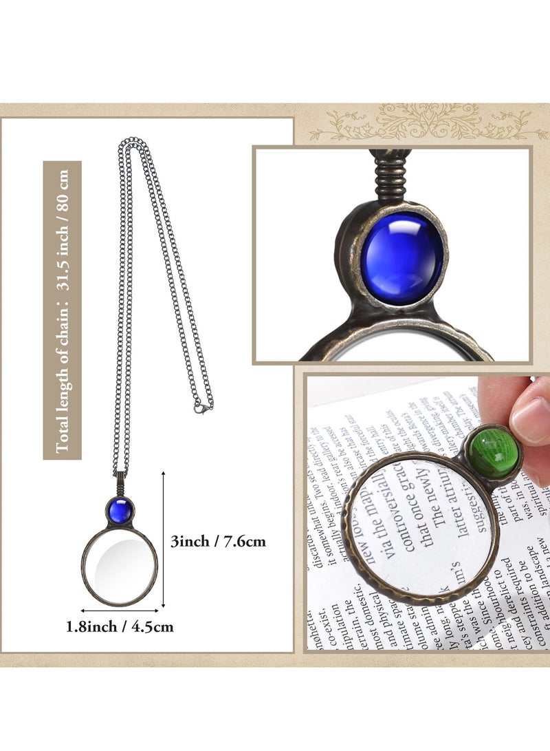 SYOSI Magnifying Glass Necklace, 3 Pieces Magnifier Pendant Necklace Vintage Reading Magnifier Necklace Muti-Colored Beads, Crafts Jewelry Accessory Gift for Women Girl Men - Image 2
