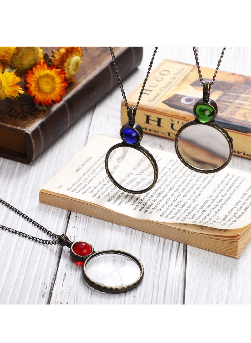 SYOSI Magnifying Glass Necklace, 3 Pieces Magnifier Pendant Necklace Vintage Reading Magnifier Necklace Muti-Colored Beads, Crafts Jewelry Accessory Gift for Women Girl Men - Image 3