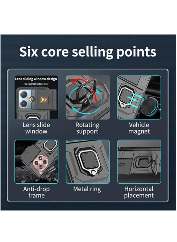 Fankalo [1+1 مجموعات] غلاف وحماية شاشة لجهاز Realme C63/ Realme C61 مع غطاء حماية للكاميرا منزلق، غلاف هاتف قوي مع واقي شاشة زجاجي مقسى - Image 2