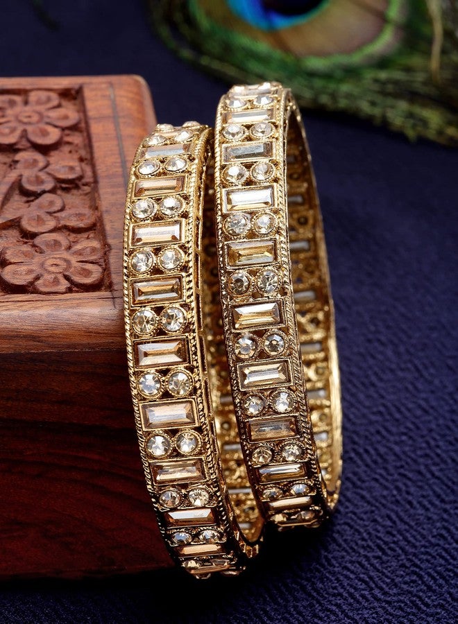 كارات كارت مجموعة كارات كارت من سوارين راجوادي مطليين بالذهب العتيق مرصعين بالكوندان للنساء - Image 4