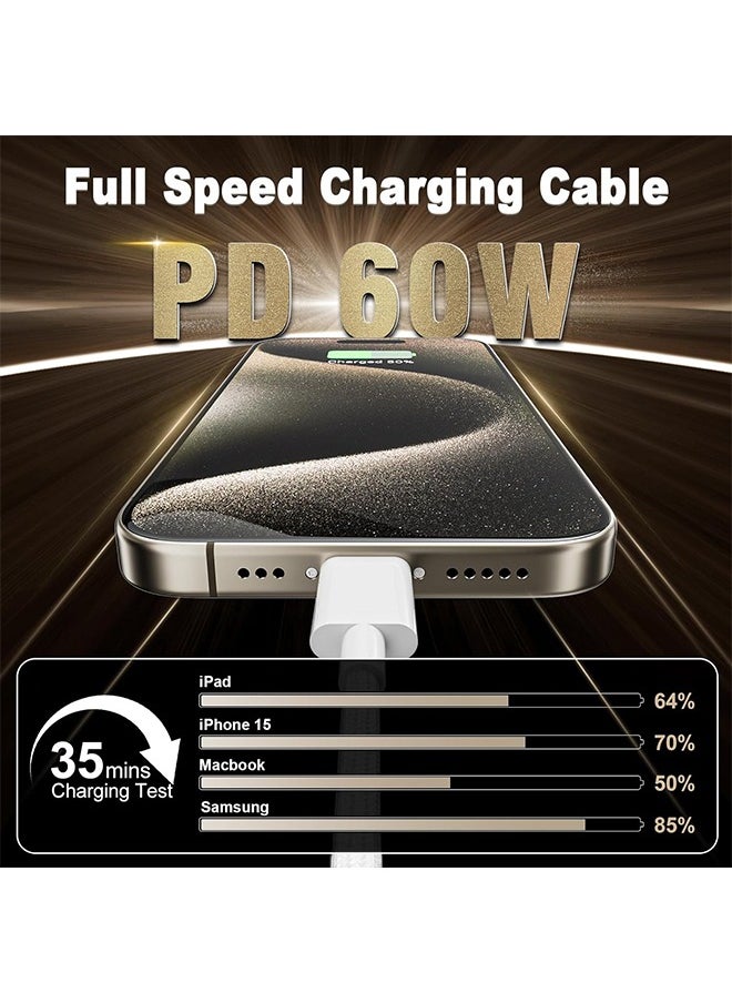HY USB C Cable, USBC to USBC Fast Charging Cable Nylon Braided (3.3ft 60W, 1-Pack) for iPhone 15/Pro/Plus/Pro Max, iPad Mini 6/Pro 2021/Air 4, MacBook Pro 2020, Samsung Galaxy S23 and More (White)  - Image 2