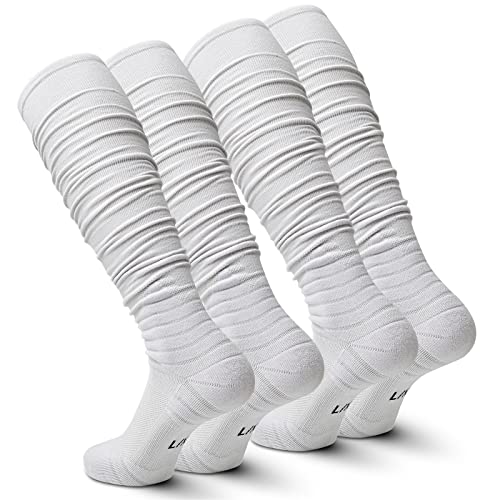 IRAMY Scrunch Ultra Long Football Socks 2 Packs Combed Cotton With Ankle Support Padded Knee High Socks Tube Sock Youth Adult - Image 1