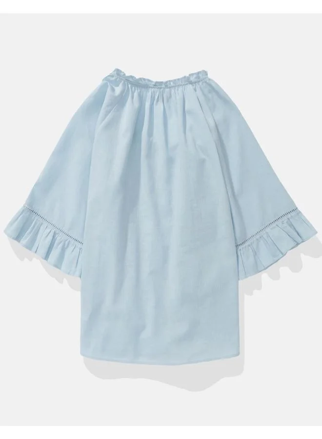 امريكان ايجل AE Linen-Blend Ruffle Blouse
