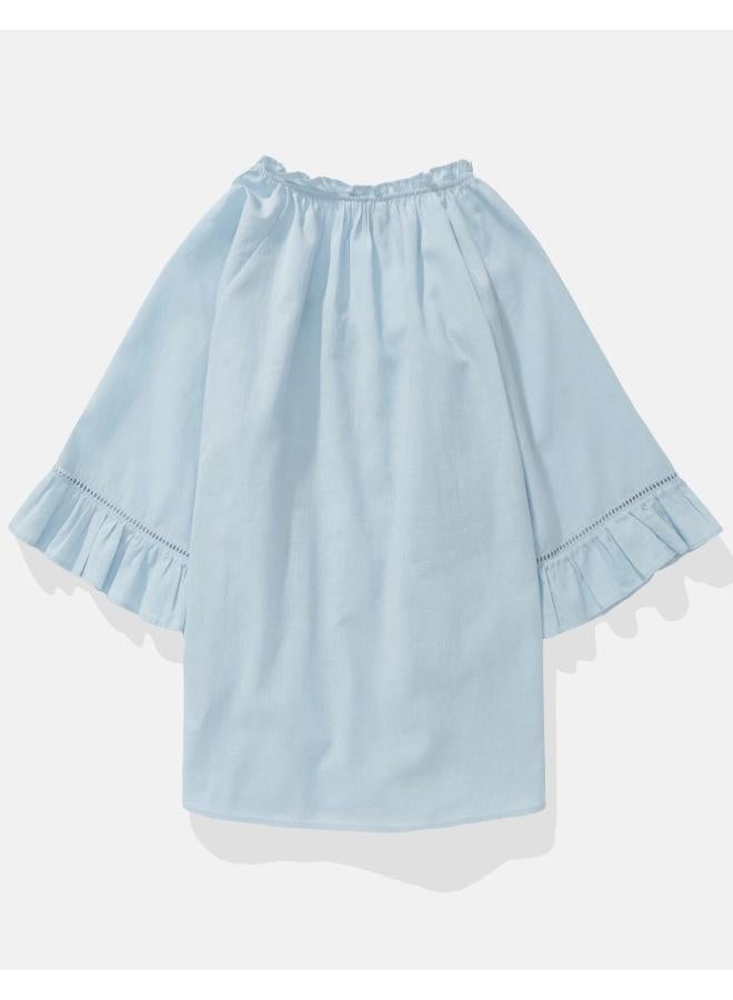 American Eagle AE Linen-Blend Ruffle Blouse  - Image 2
