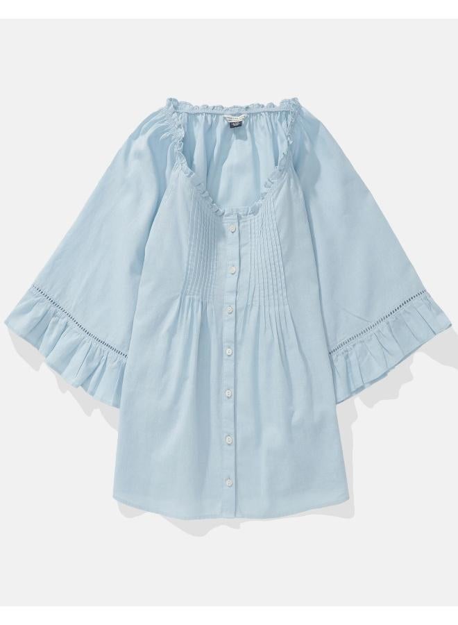 American Eagle AE Linen-Blend Ruffle Blouse  - Image 3