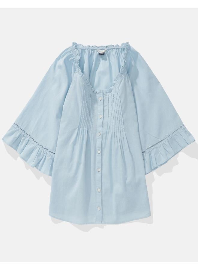 American Eagle AE Linen-Blend Ruffle Blouse - Image 3