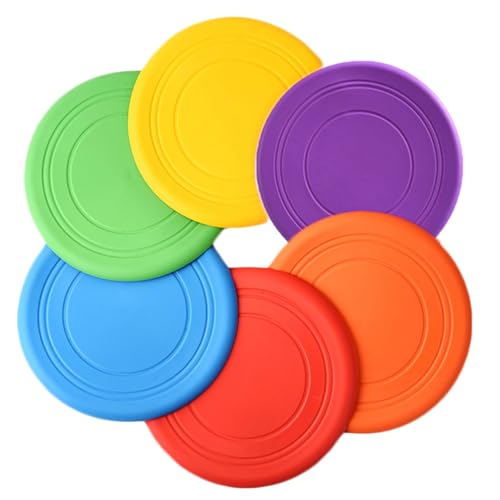 SUHEEUS Kids Flying Disc Toy Outdoor Playing Lawn Game Disk Flyer for Kindergarten Teaching Soft Silicone Colorful 6 Pack Bulk Set - Image 1