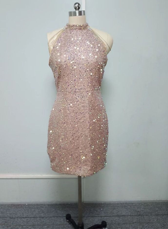 Banquet Party Dress for Women Evening Dresses Halter Neck Sequins Short-Length Sleeveless Prom Ball Gown Wedding Elegant Slim Formal Dresses Bridesmaid Dress - Image 2