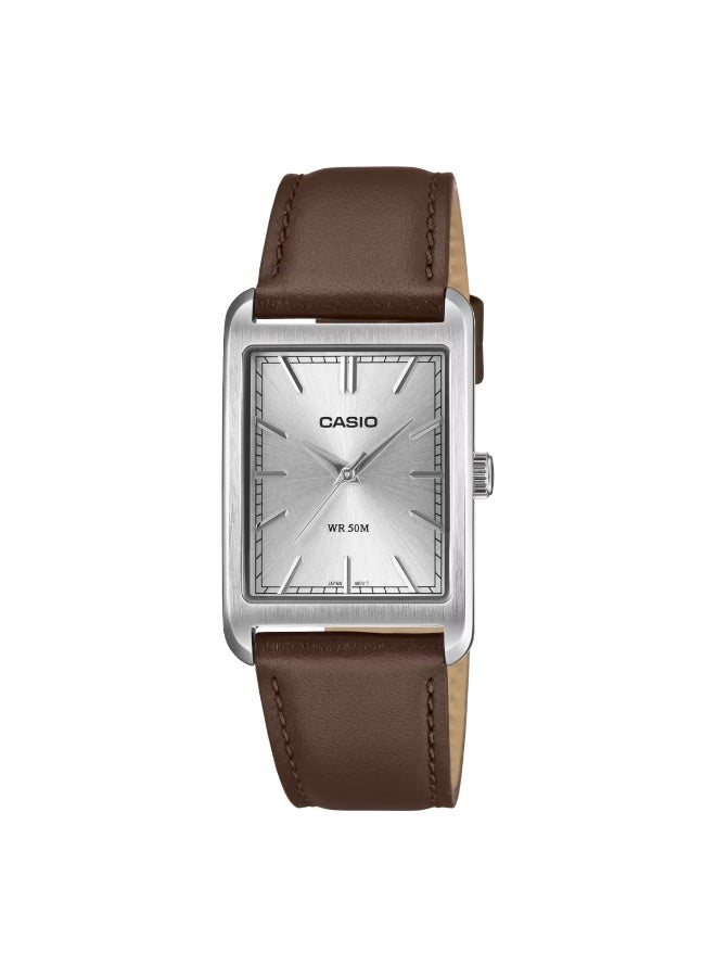 كاسيو Analog Men’s Watch MTP-B215L-7AVDF, 26 mm Silver Dial, Stainless Steel Case & Brown Leather Strap, 50 m WR - Image 2