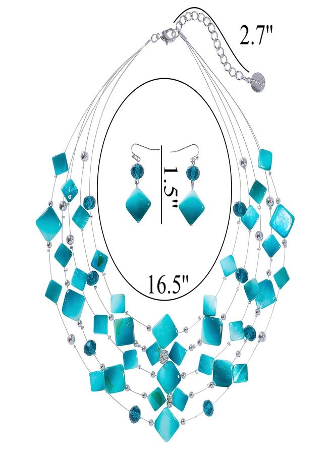 Coiris قلادة بيان من خرز قشرة ملونة بتدرج خيوط وهمية من كويريس 5 طبقات للنساء (N0021-تيال) - Image 3