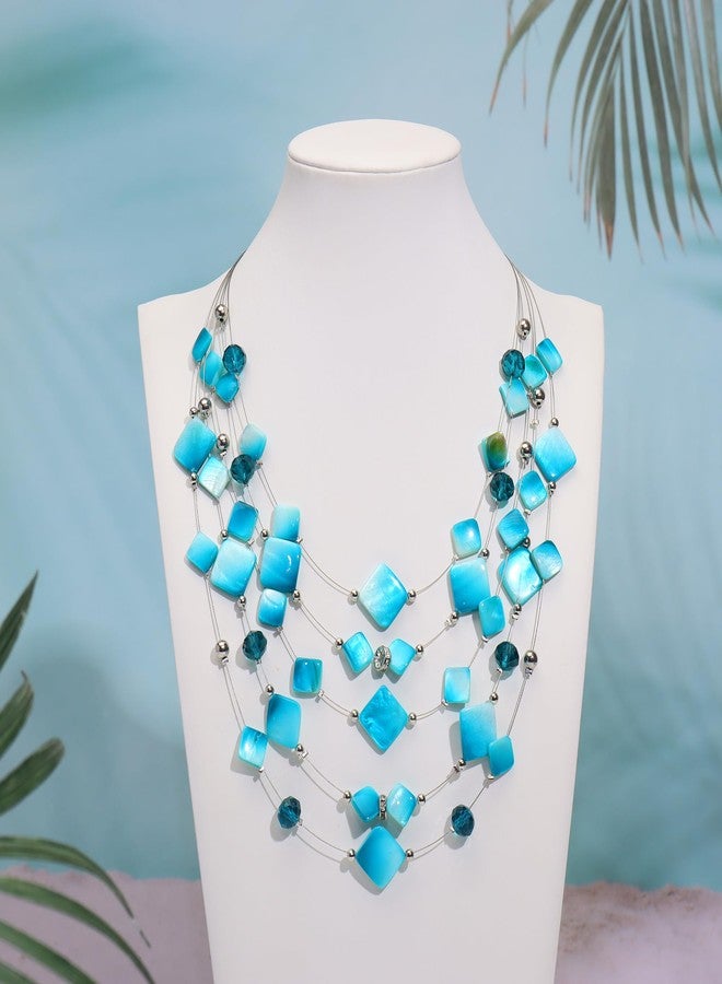 Coiris قلادة بيان من خرز قشرة ملونة بتدرج خيوط وهمية من كويريس 5 طبقات للنساء (N0021-تيال) - Image 5