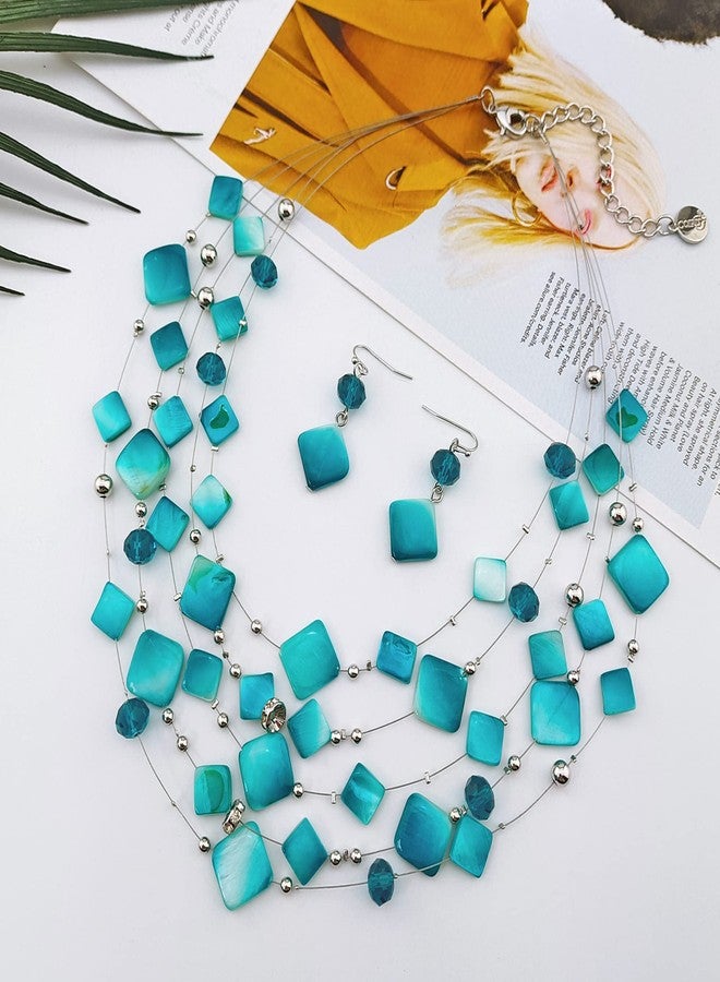 Coiris قلادة بيان من خرز قشرة ملونة بتدرج خيوط وهمية من كويريس 5 طبقات للنساء (N0021-تيال) - Image 4