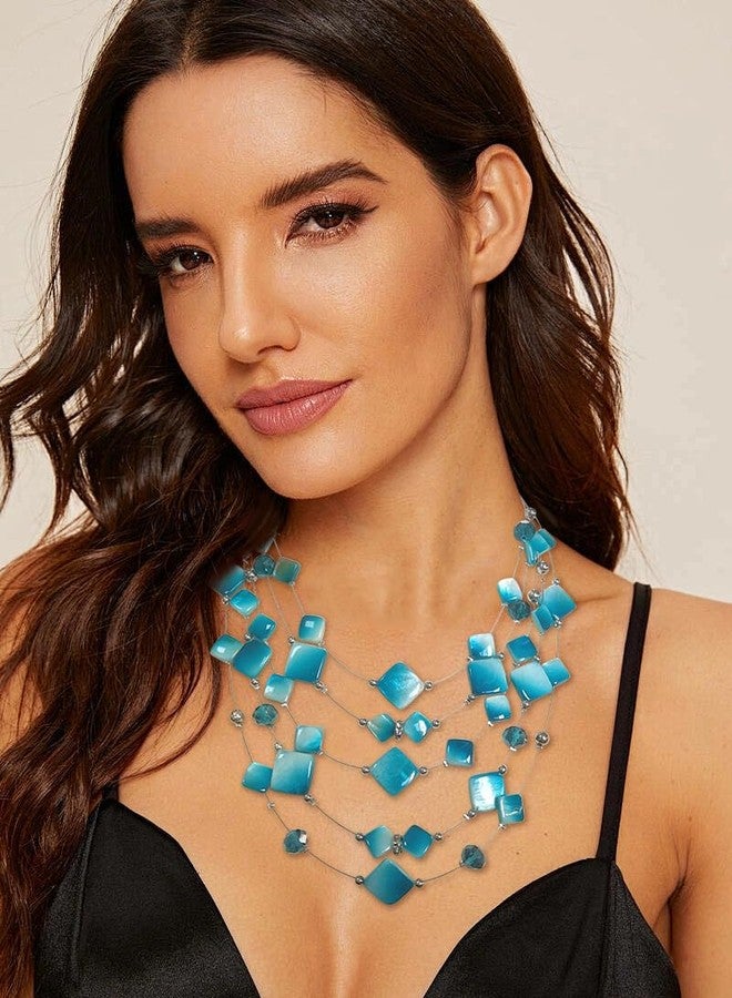 Coiris قلادة بيان من خرز قشرة ملونة بتدرج خيوط وهمية من كويريس 5 طبقات للنساء (N0021-تيال) - Image 2