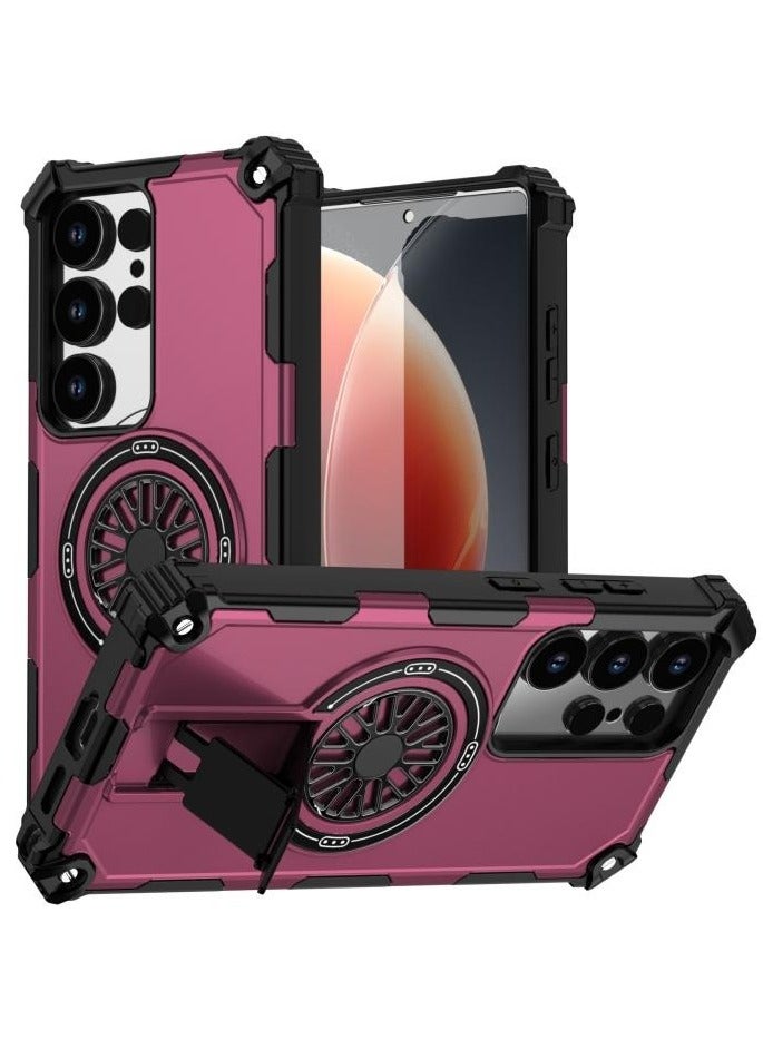 MagSafe Phone Case For Samsung Galaxy S25 Ultra 5G Shockproof Kickstand Metallic Shaft, Ultra Rugged Magsafe Fidget Ring Armor Cover - Image 1