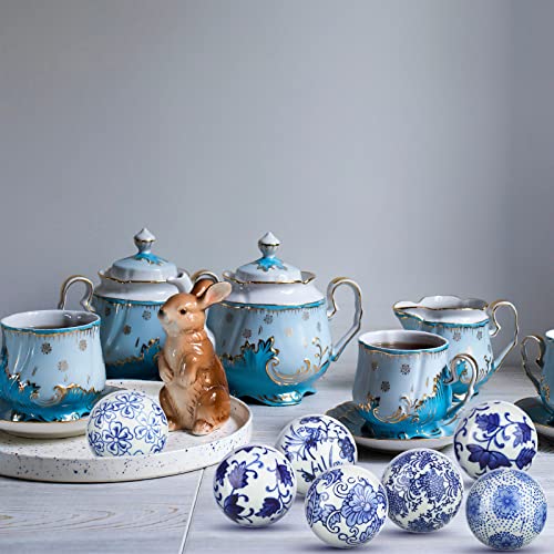 Vesici 9 Pcs Blue and White Porcelain Balls Decorative Chinoiserie Orbs for Centerpiece Bowls China Ceramic Balls Farmhouse Basket Tray Vases Decoration Gifts for Dining Table Holiday(Classic Style) - Image 5
