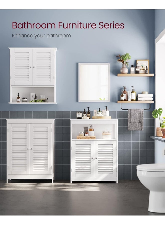 فاساجيل خزانة أرضية للحمام من VASAGLE – تخزين مستقل مع أبواب مزدوجة ورف قابل للتعديل، أبيض، 118 × 88.5 × 44.25 سم - Image 2