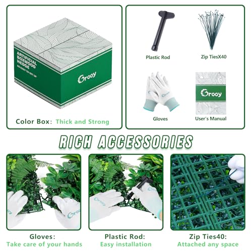 Grooy Artificial Boxwood Panels, Grass Wall Panels 20"x20"(6pcs), Privacy Hedge Fence Screen with UV Protection, Fake Greenery Backdrop for Indoor Wedding and Outdoor Garden Backyard - Image 3