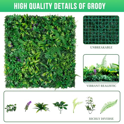 Grooy Artificial Boxwood Panels, Grass Wall Panels 20"x20"(6pcs), Privacy Hedge Fence Screen with UV Protection, Fake Greenery Backdrop for Indoor Wedding and Outdoor Garden Backyard - Image 2