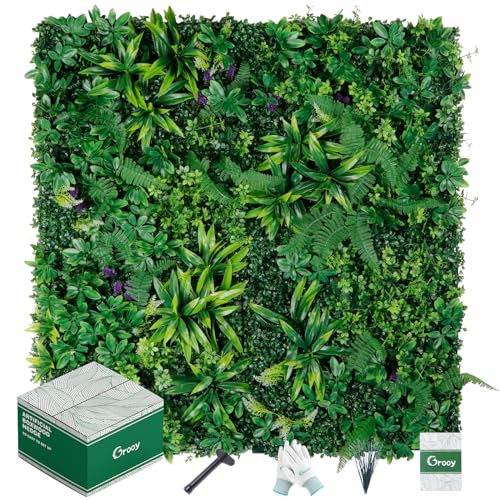 Grooy Artificial Boxwood Panels, Grass Wall Panels 20"x20"(6pcs), Privacy Hedge Fence Screen with UV Protection, Fake Greenery Backdrop for Indoor Wedding and Outdoor Garden Backyard - Image 1