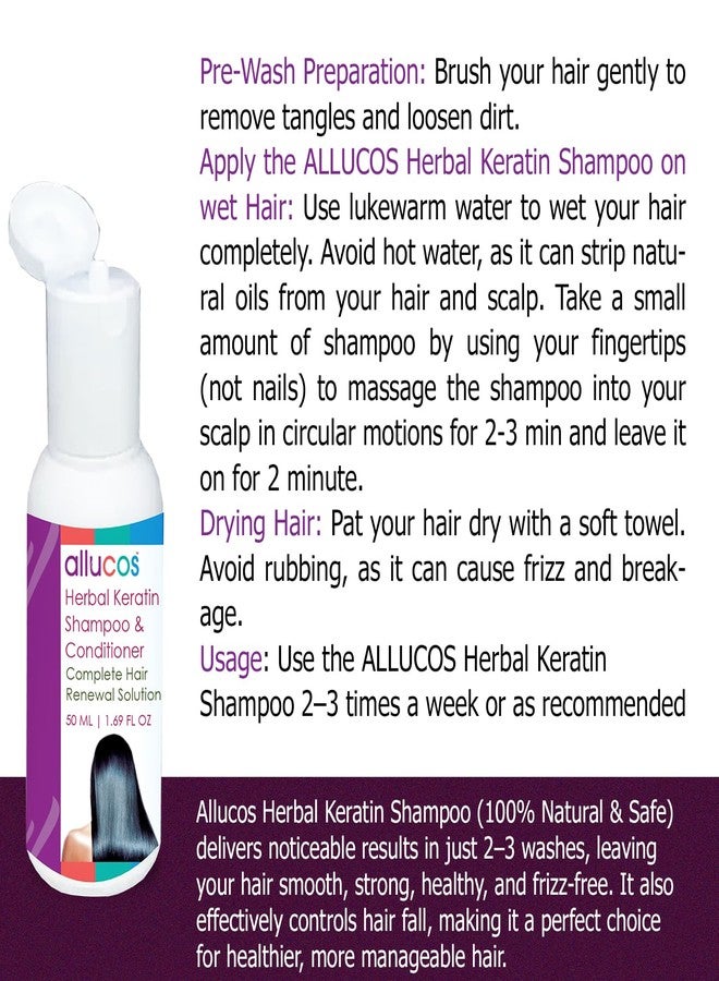 ALLUCOS Herbal Keratin Shampoo & Conditioner - Anti-Dandruff, Anti-Hair Fall & Thickening | Controls Dry & Frizzy Hair | Sulfate & Paraben Free | For All Hair Types | 50 ml (Pack of 1) - Image 3