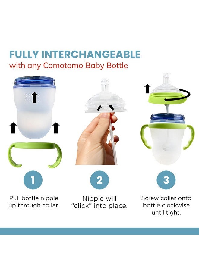 Botabee Straw Transition Cup Kit for Comotomo Baby Bottles | Conversion Kit Fits 5 Ounce and 8 Ounce Bottles | Soft, Silicone Straw Top Bottle Nipple & Weighted Straw to Help Baby Transition | 2 Pack (Green) - Image 2