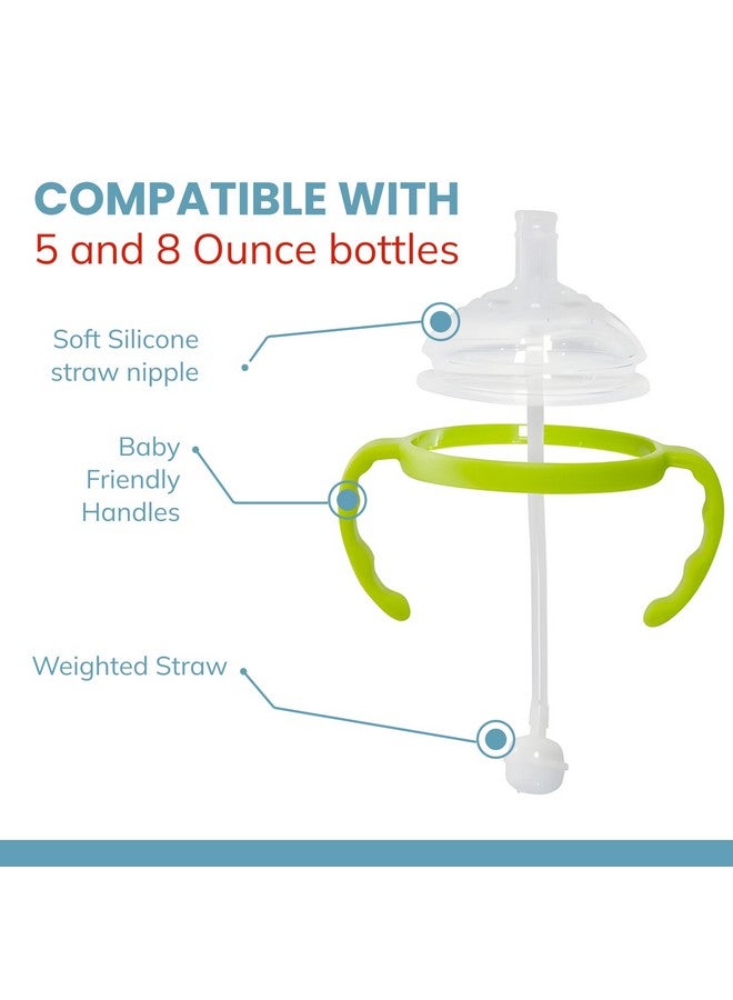 Botabee Straw Transition Cup Kit for Comotomo Baby Bottles | Conversion Kit Fits 5 Ounce and 8 Ounce Bottles | Soft, Silicone Straw Top Bottle Nipple & Weighted Straw to Help Baby Transition | 2 Pack (Green) - Image 1