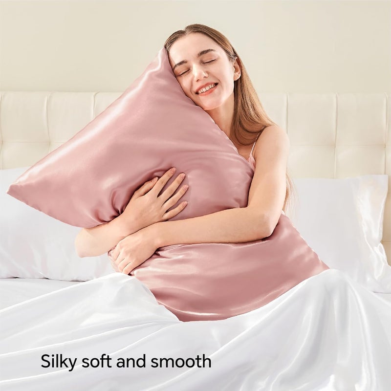 BEDELITE Satin Pillowcase with Zipper, Rose Pink Pillow Cases Queen Size Set of 2, Super Soft and Cooling Similar to Silk Pillow Cases, Gift for Women Men(20x30 Inches) - Image 2