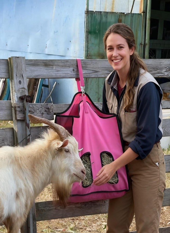 Gydoty Hay Feeder for Goats and Horses - Slow Feed Design, Heavy Duty Hanging Hay Bag for Barn, Trailer & Paddock, Easy to Hang & Clean(1pcs, Pink) - Image 2